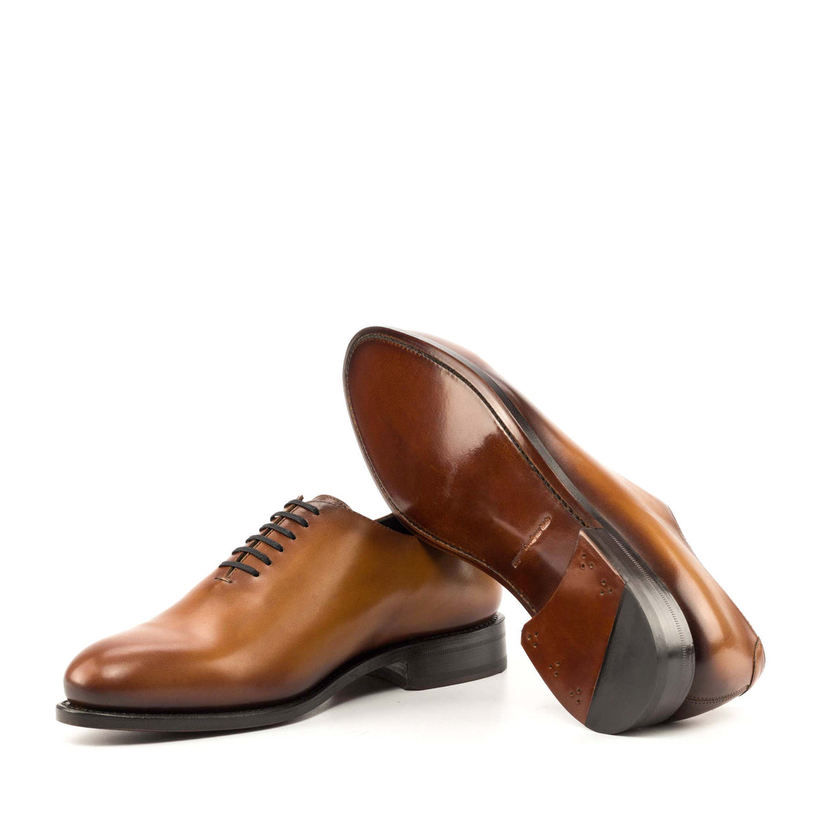 Whole Cut Leather Shoes, Cognac Coloured GoodYear Welted Leather Shoe, Luxury Men&#39;s Shoes