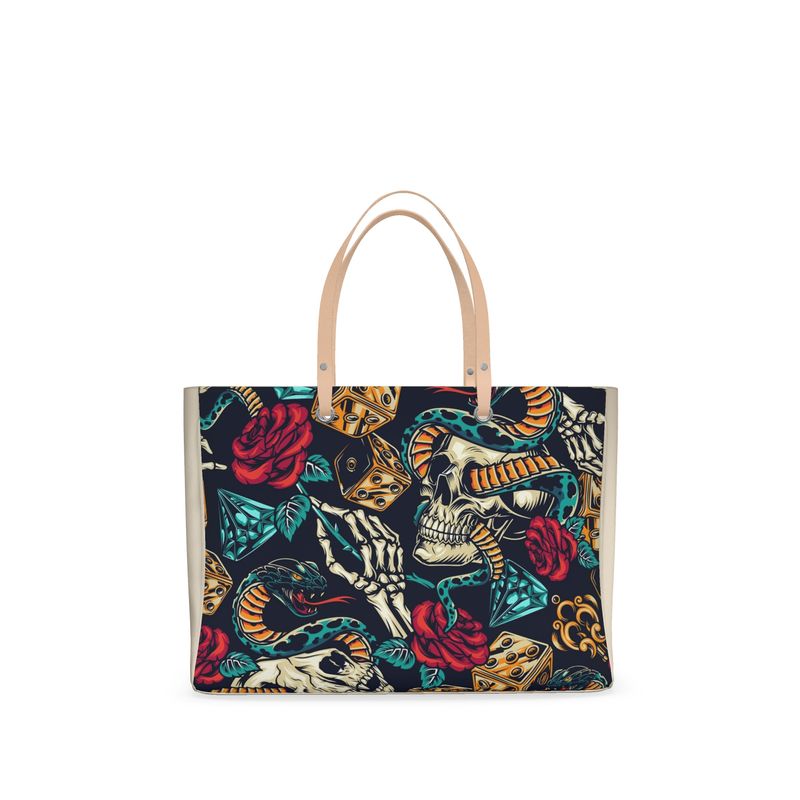 Vintage Tattoo Print Premium Leather Handbag