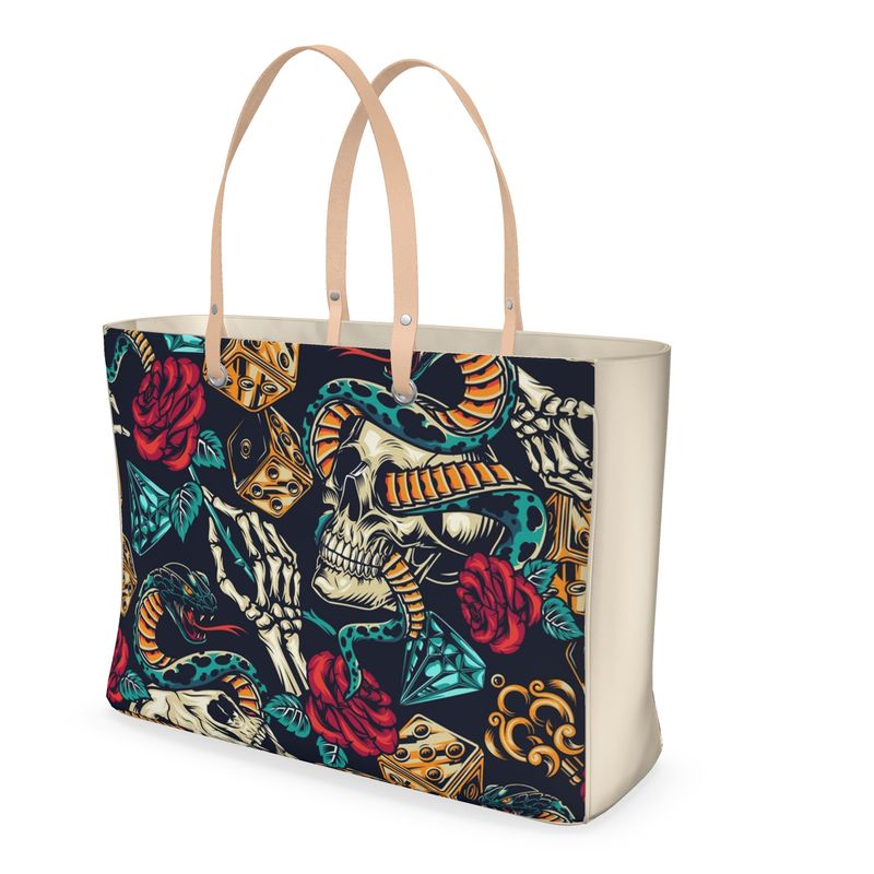 Vintage Tattoo Print Premium Leather Handbag