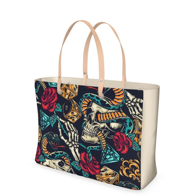 Vintage Tattoo Print Premium Leather Handbag