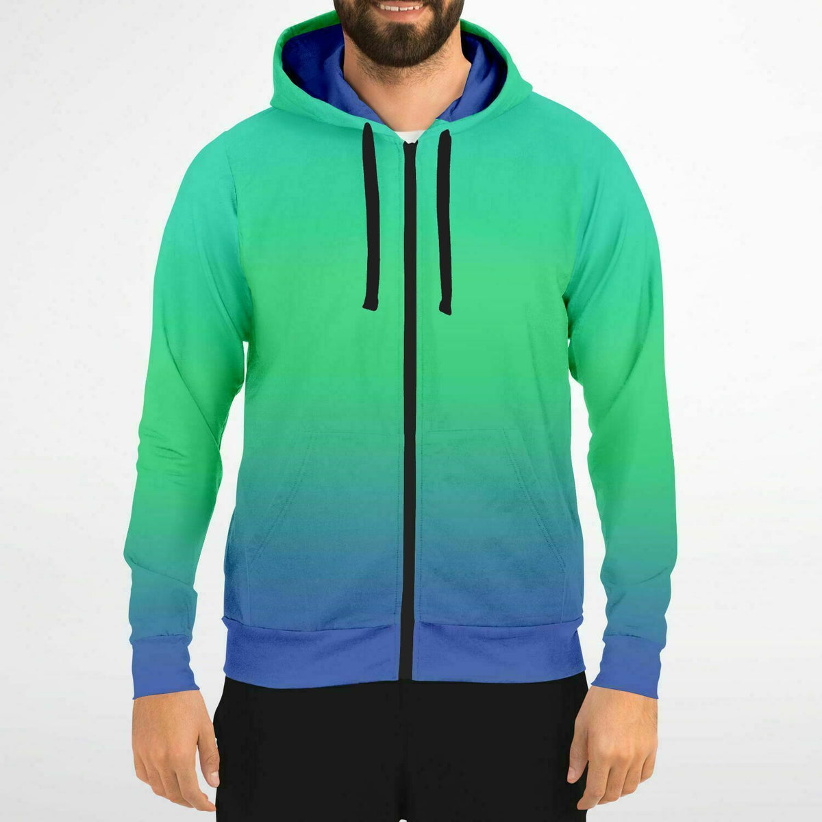 Athletic Zip-Up Hoodie - Blue Green Fade