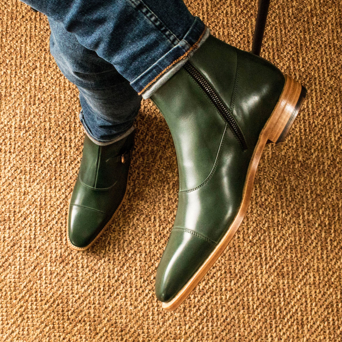 Emerald Octavian Luxury Leather Boot, Leather Boot with Buckle and Leather Sole