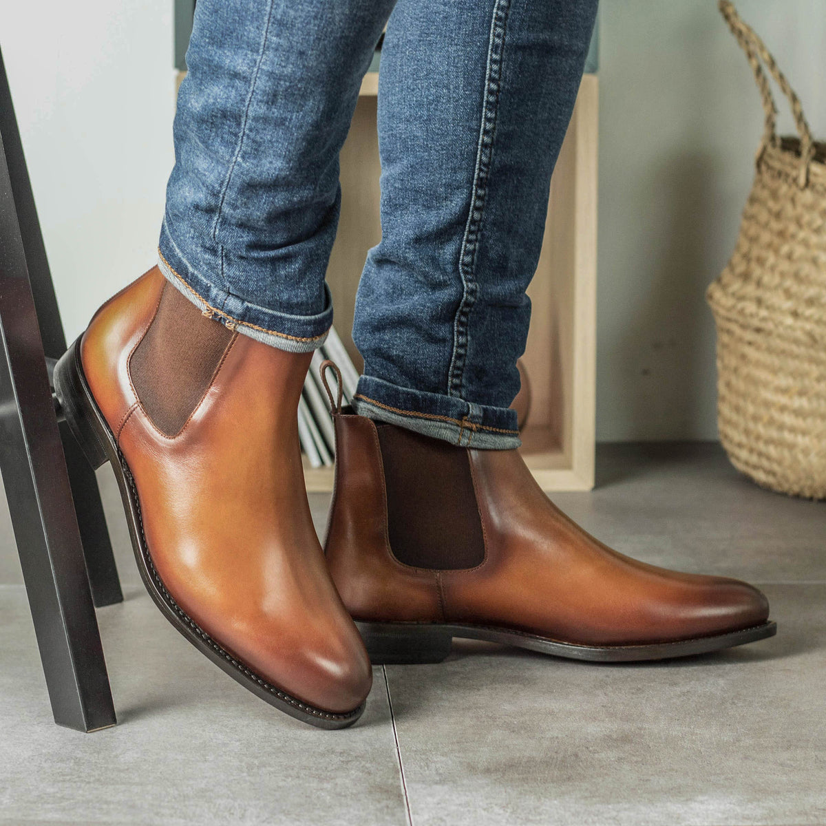 Tan Chelsea Boot,Leather Studded Sole