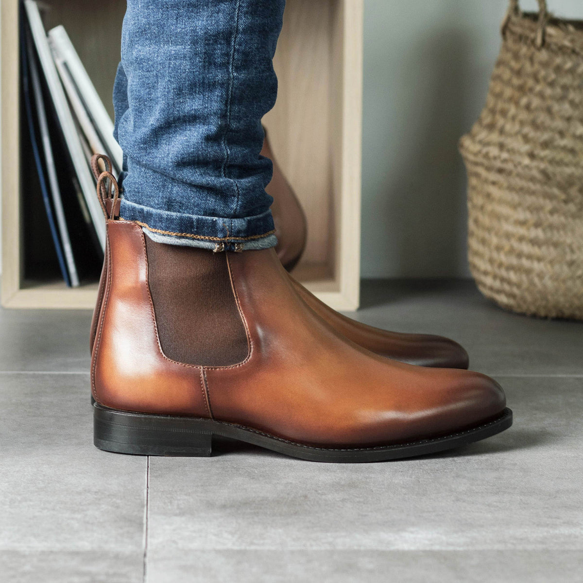 Tan Chelsea Boot,Leather Studded Sole