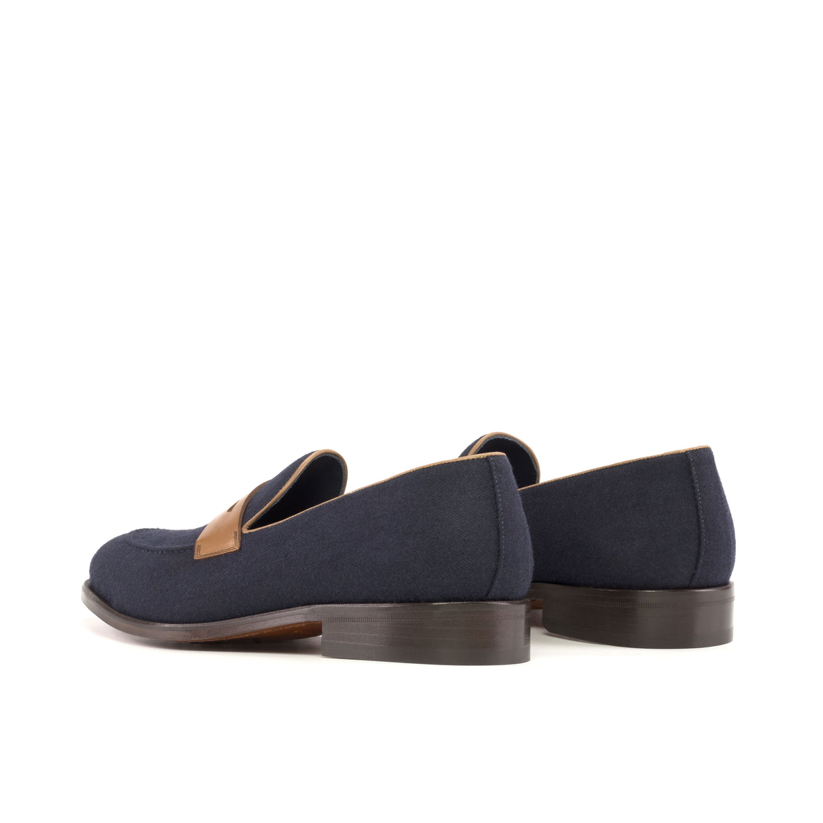 Loafers in Navy Flannel and Medium Brown Leather, Luxury Loafers