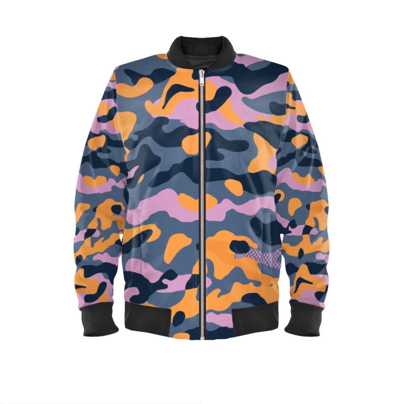 Urban Camo Unisex Bomberjacke aus marmoriertem Samt, Jersey, Satin und wasserdichter Außenseite