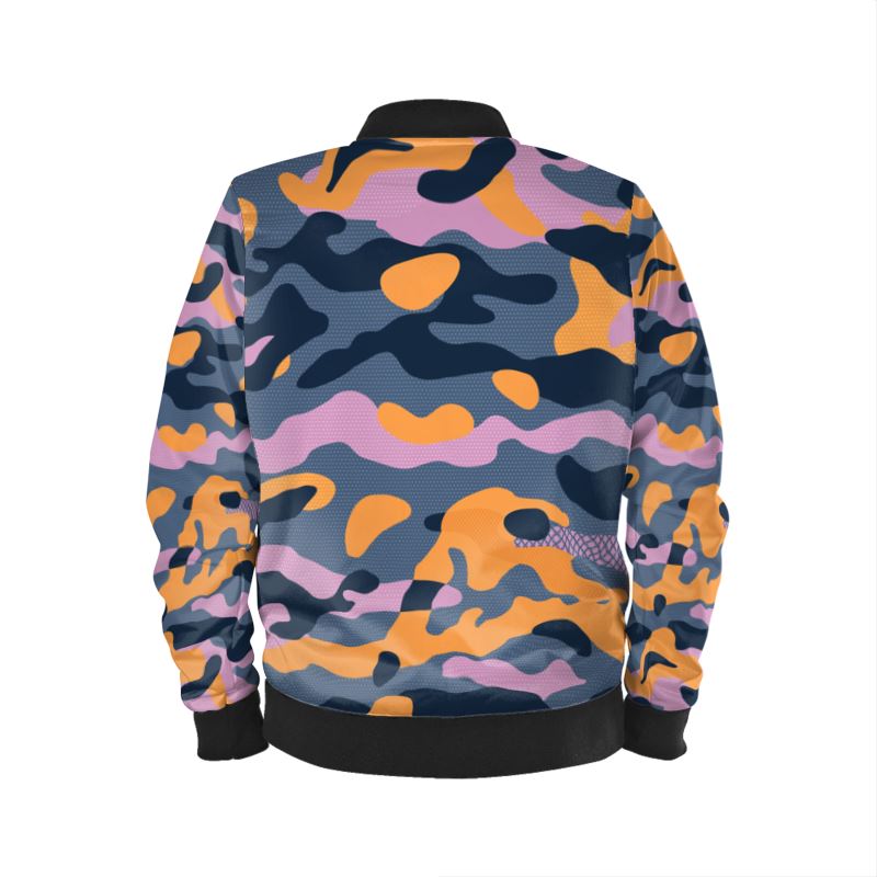 Urban Camo Unisex Bomberjacke aus marmoriertem Samt, Jersey, Satin und wasserdichter Außenseite