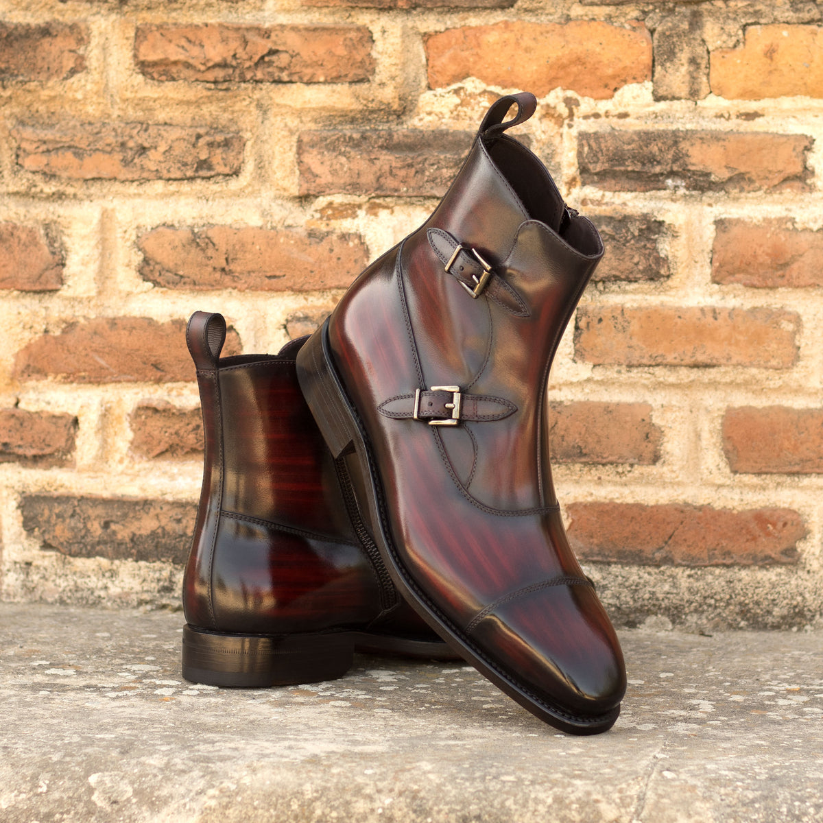 Handmade Goodyear Welted Boots in Burgundy Burnished Leather