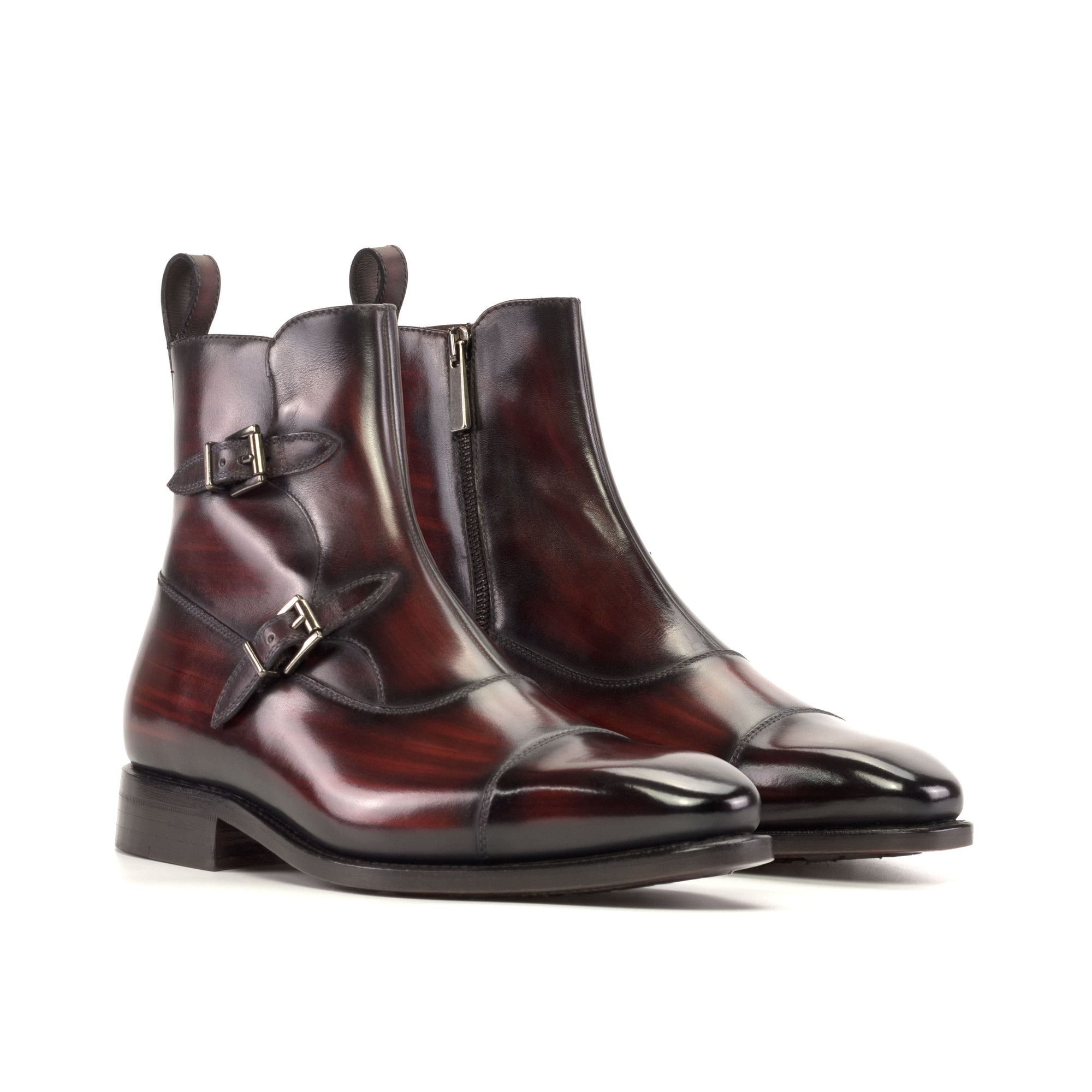 Handmade Goodyear Welted Boots in Burgundy Burnished Leather