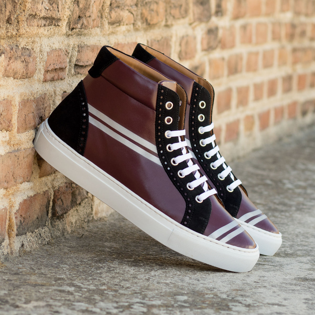 Handmade Hi Tops- The Burgundy with Pinstripe