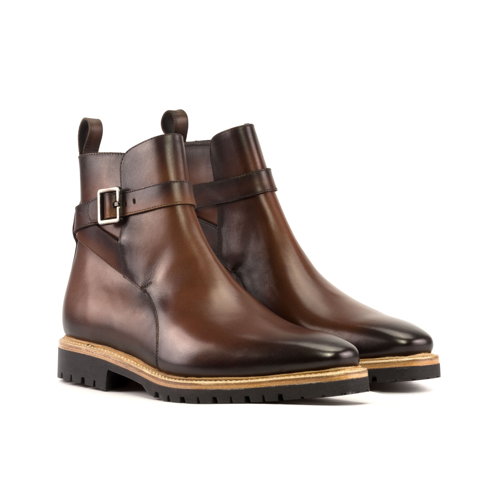 Bottes cousues Goodyear en cuir de couleur cognac de luxe