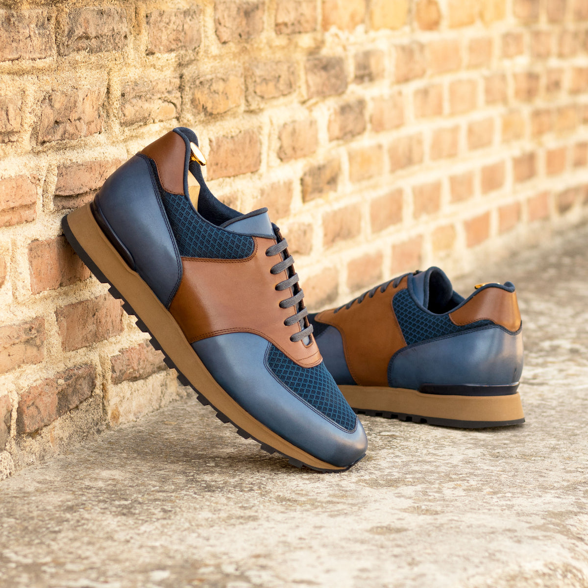 Blue and Tan Leather Sneakers, Men&#39;s Sneakers, Women&#39;s Sneakers