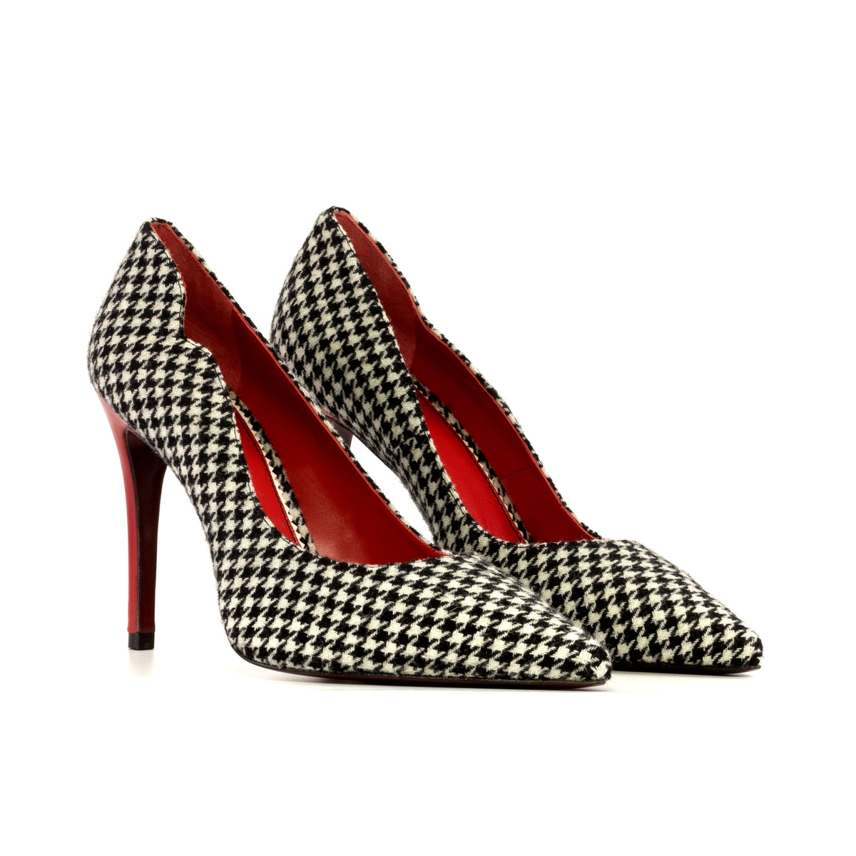 Handmade Houndstooth Passion Red Kaiser Heels: Embrace the Soul of Spanish Artisanship and Luxury