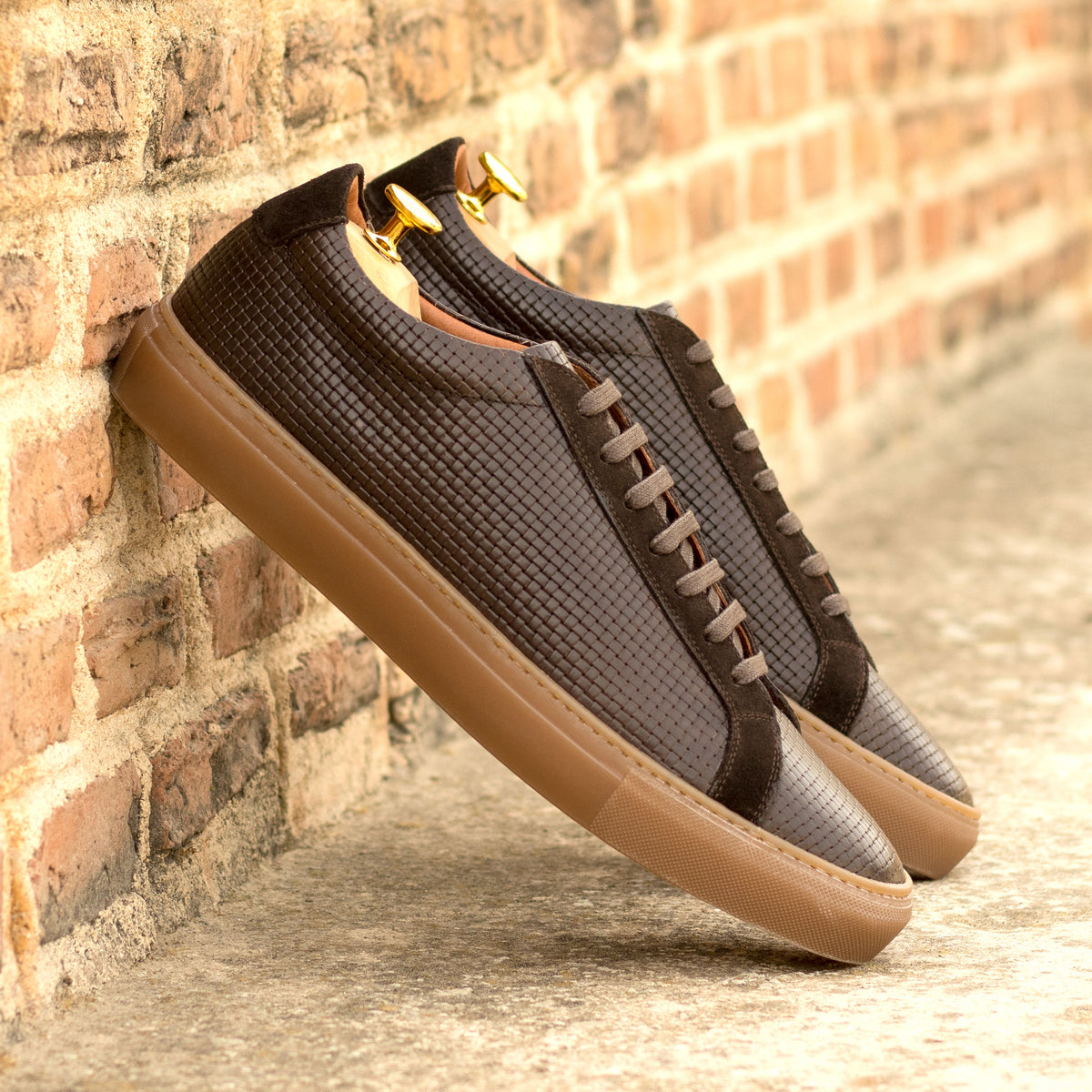 Brown Woven Leather Caramel Cupsole Sneaker