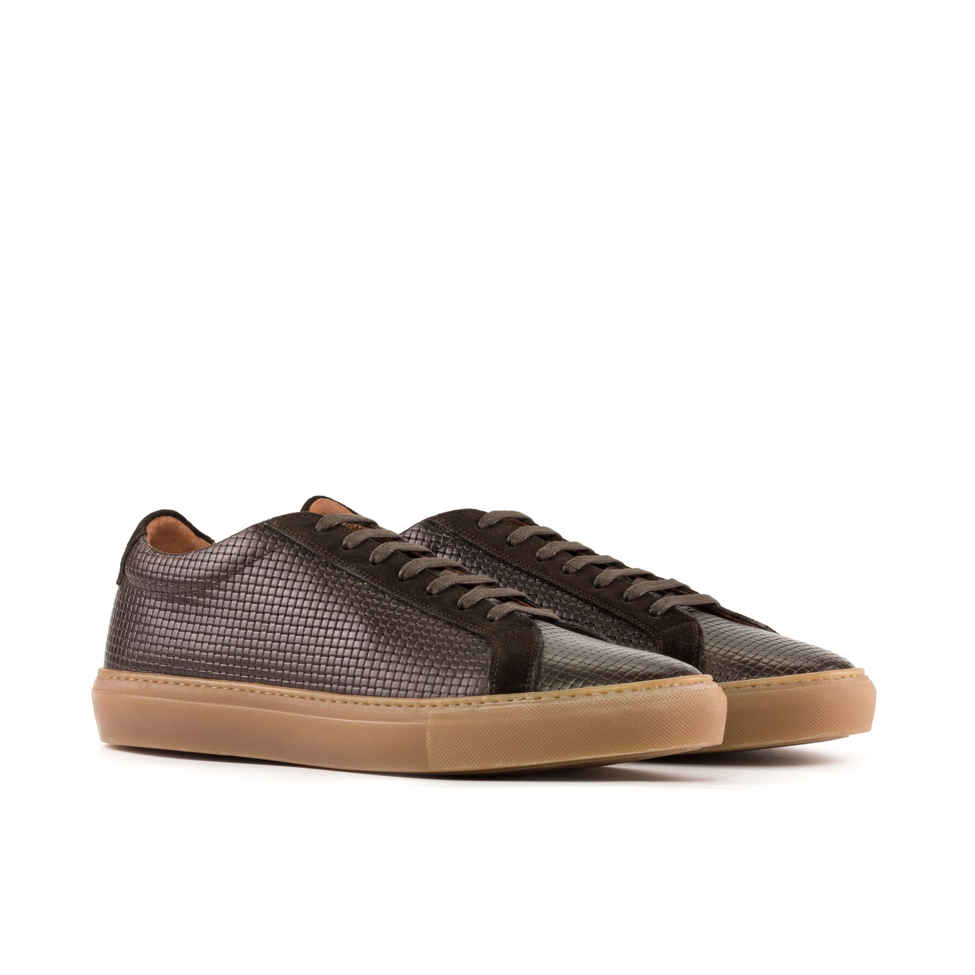 Brown Woven Leather Caramel Cupsole Sneaker