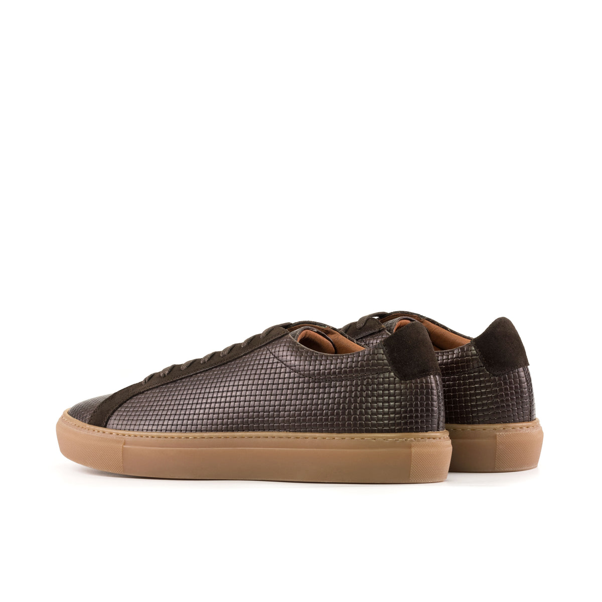 Brown Woven Leather Caramel Cupsole Sneaker