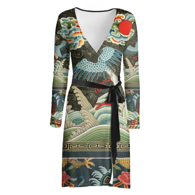 Art Nouveau Wrap Dress with Vintage Print