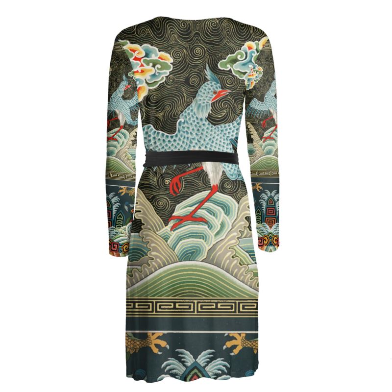 Art Nouveau Wrap Dress with Vintage Print