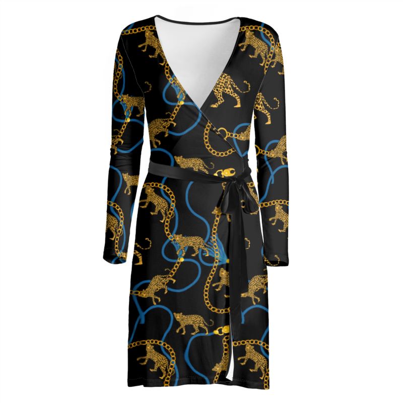 Art Deco Wrap Dress -Leopard and Gold Chain