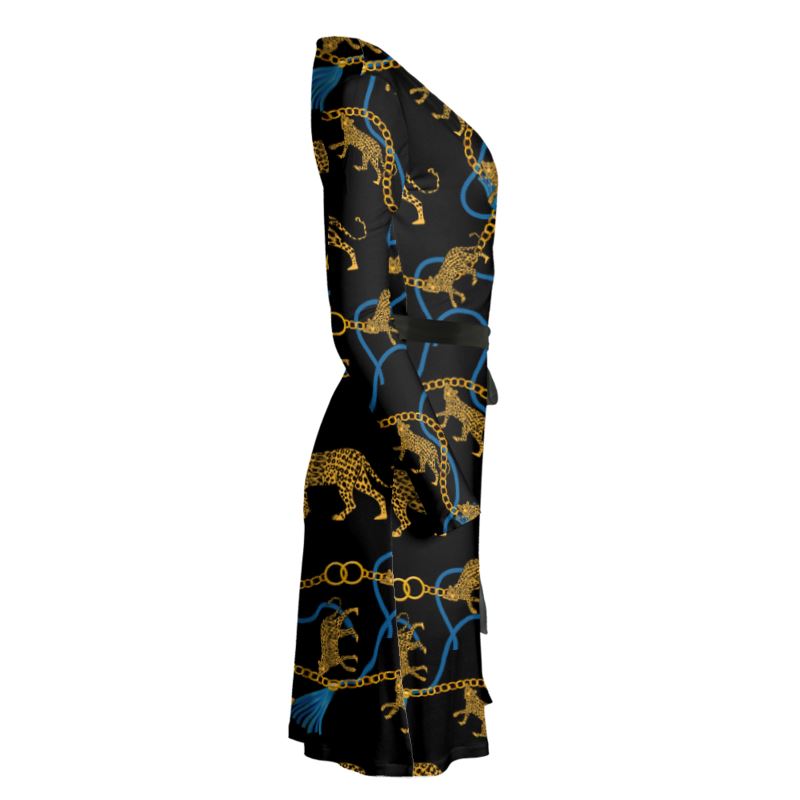 Art Deco Wrap Dress -Leopard and Gold Chain