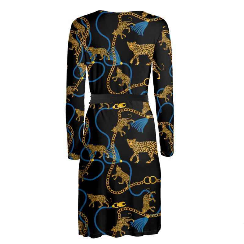 Art Deco Wrap Dress -Leopard and Gold Chain
