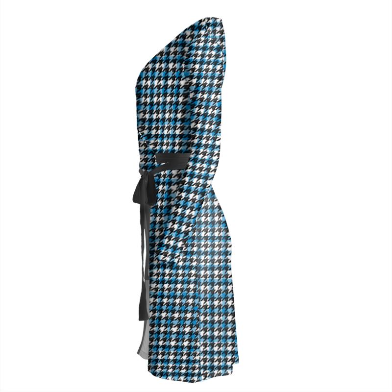 Blue Houndstooth Wrap Dress