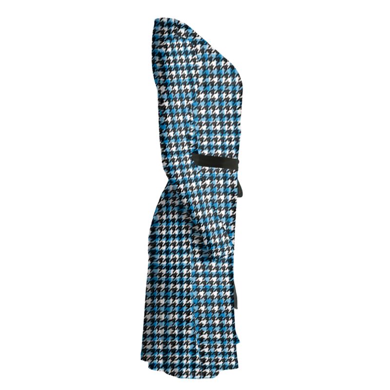 Blue Houndstooth Wrap Dress