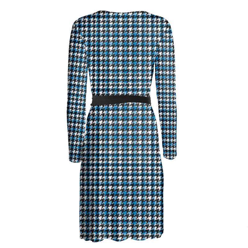 Blue Houndstooth Wrap Dress