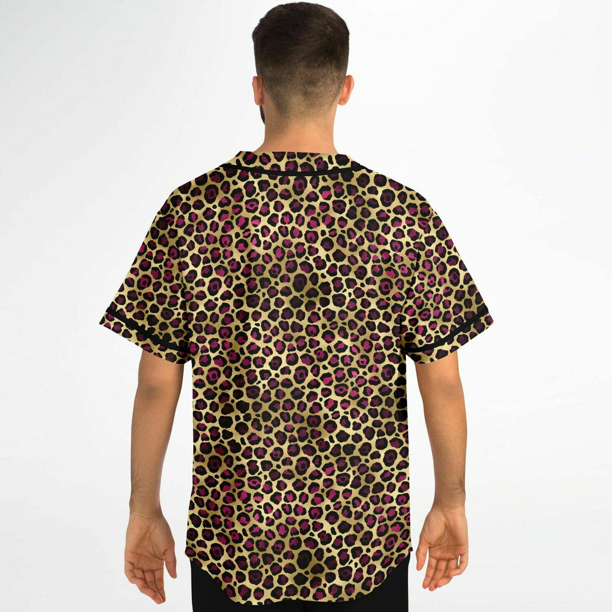 Magenta Leopard Print Baseball Jersey - Unisex, 100% Polyester, Moisture-Wicking Fabric, Rockabilly, Club, Retro