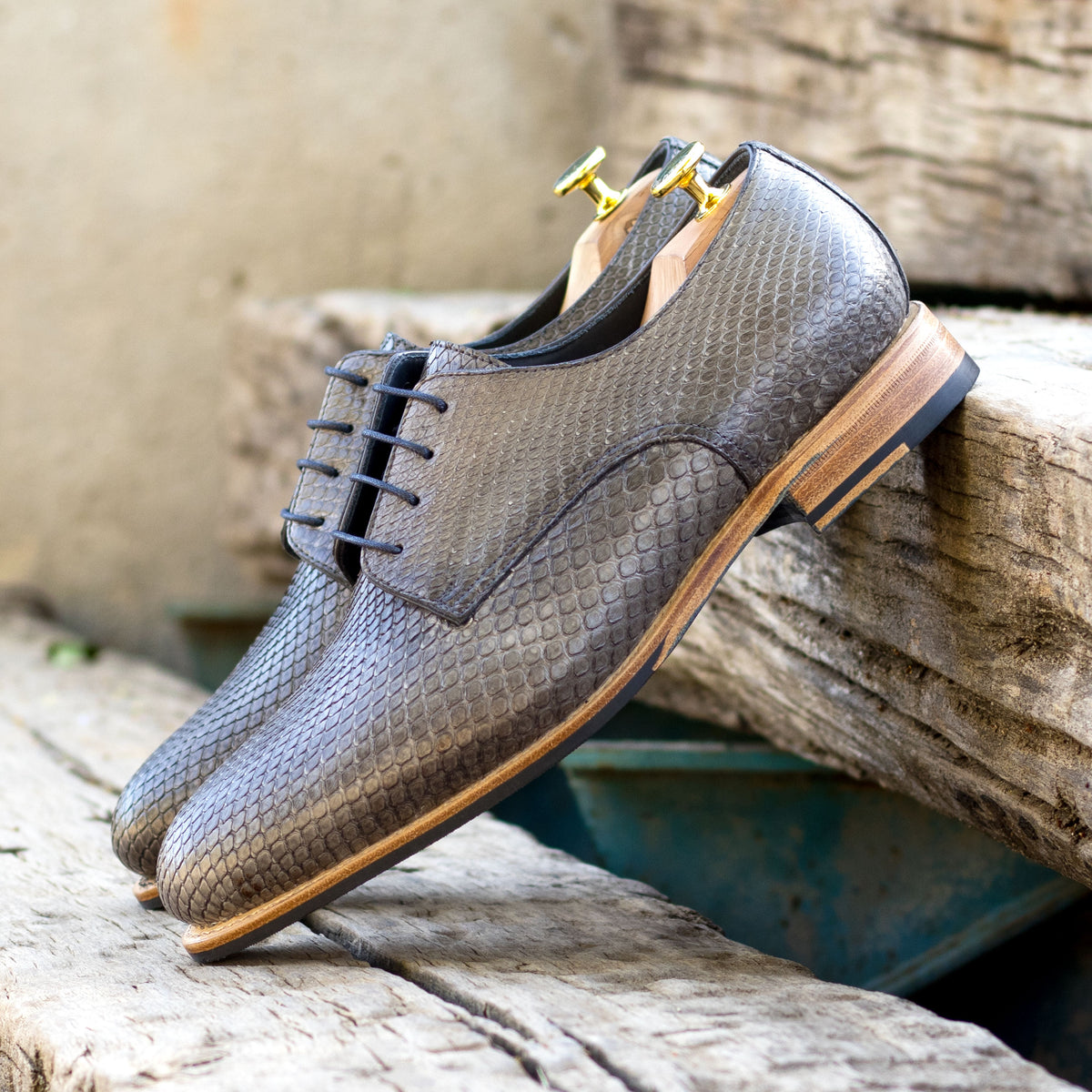 Derby Shoes in Grey Python Skin