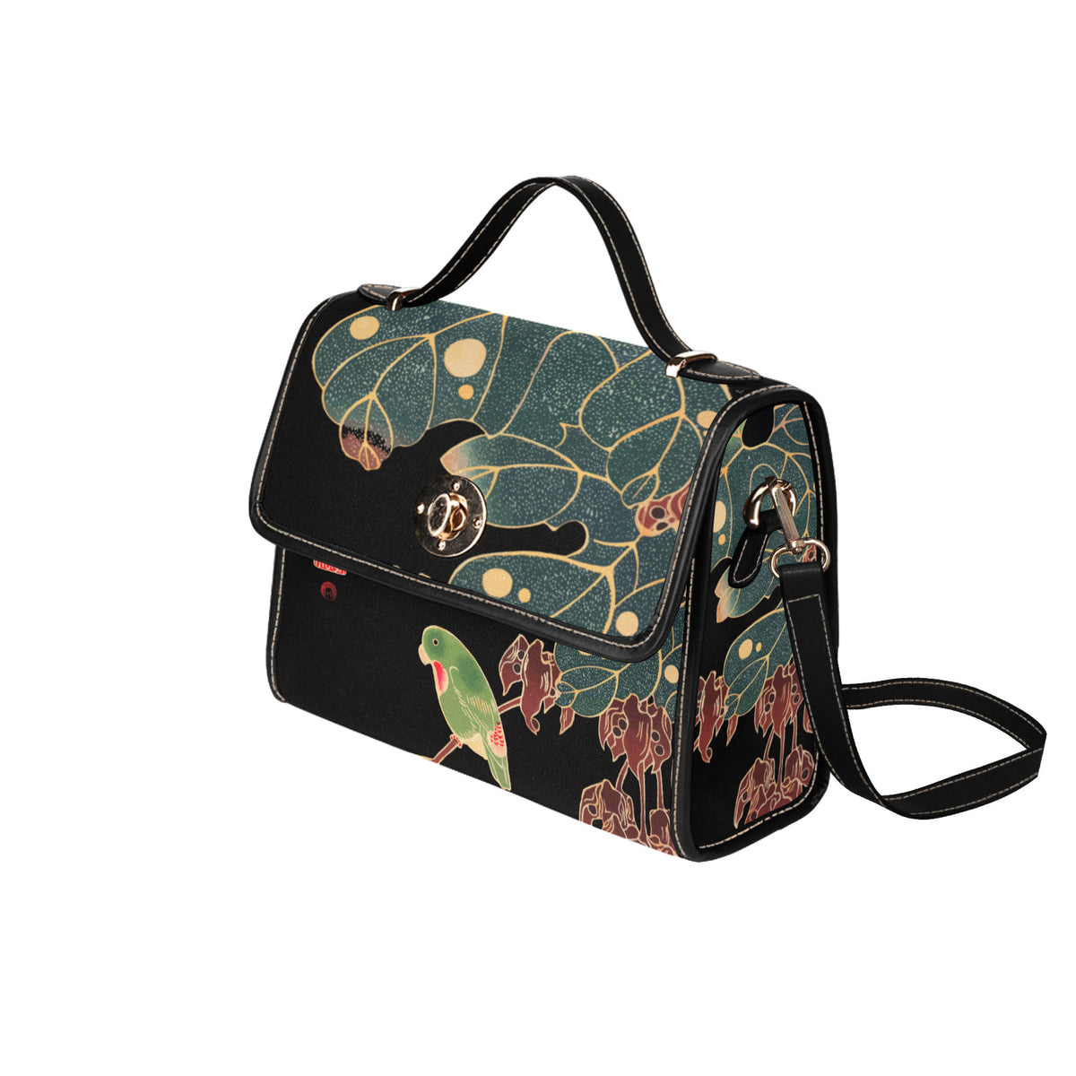 Vegan Flap Over Bag The Paroquet Waterproof Canvas Bag-Black