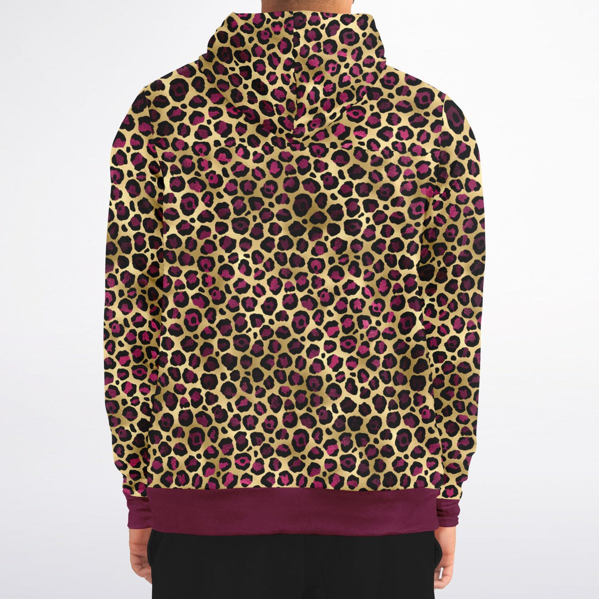 Leopard Luxe Zip Hoodie in Claret Contrast, Rockabilly, Rave, Plus Size Hoodie