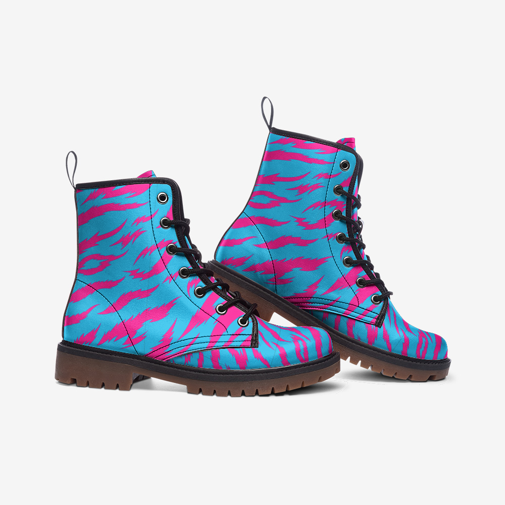 Combat Boots Neon Tiger, Animal Print, Ankle Boots, Vegan Leather Combat Boots, Lace Up Boots