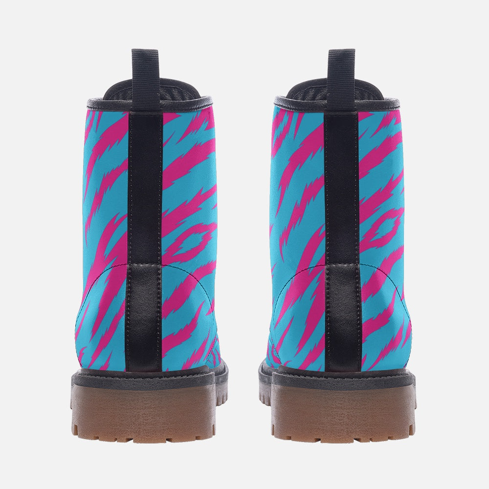 Combat Boots Neon Tiger, Animal Print, Ankle Boots, Vegan Leather Combat Boots, Lace Up Boots