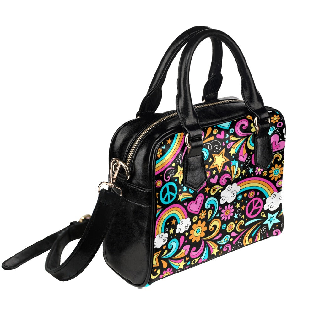 60's Rainbow Shoulder Handbag, High-Grade Vegan Leather, Large Capacity, Adjustable Strap