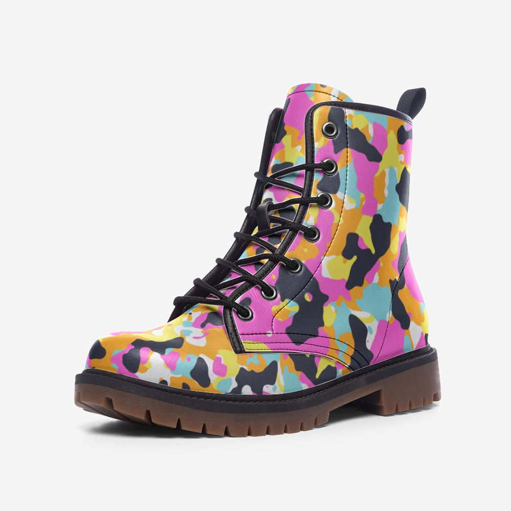 Vegan Leather Y2K Urban Camo Combat Boots