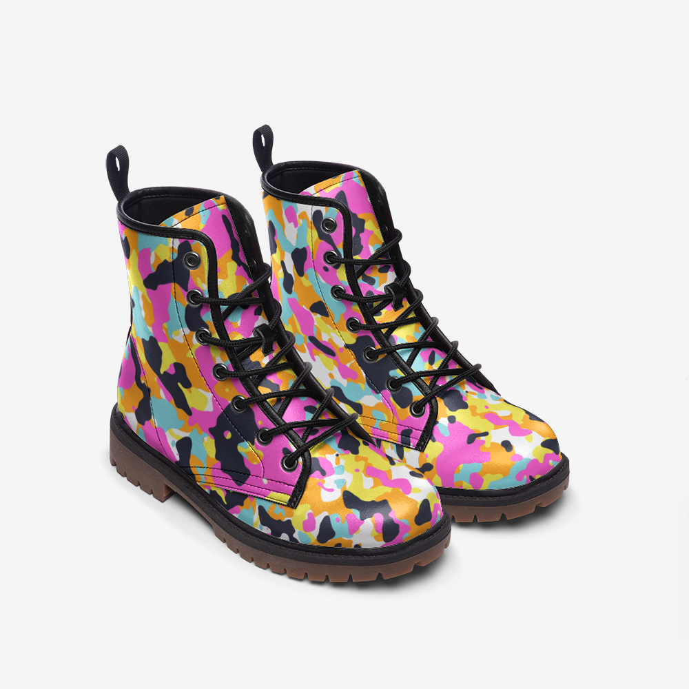 Vegan Leather Y2K Urban Camo Combat Boots