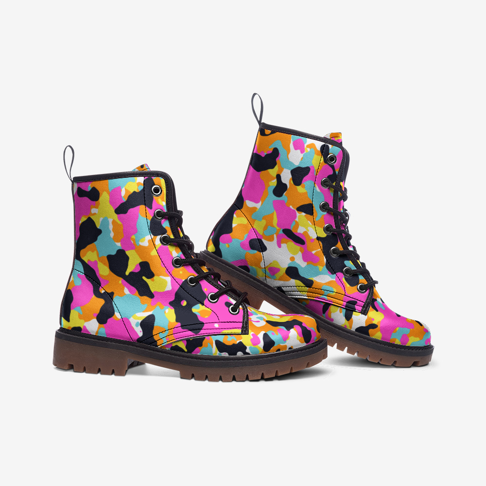 Vegan Leather Y2K Urban Camo Combat Boots