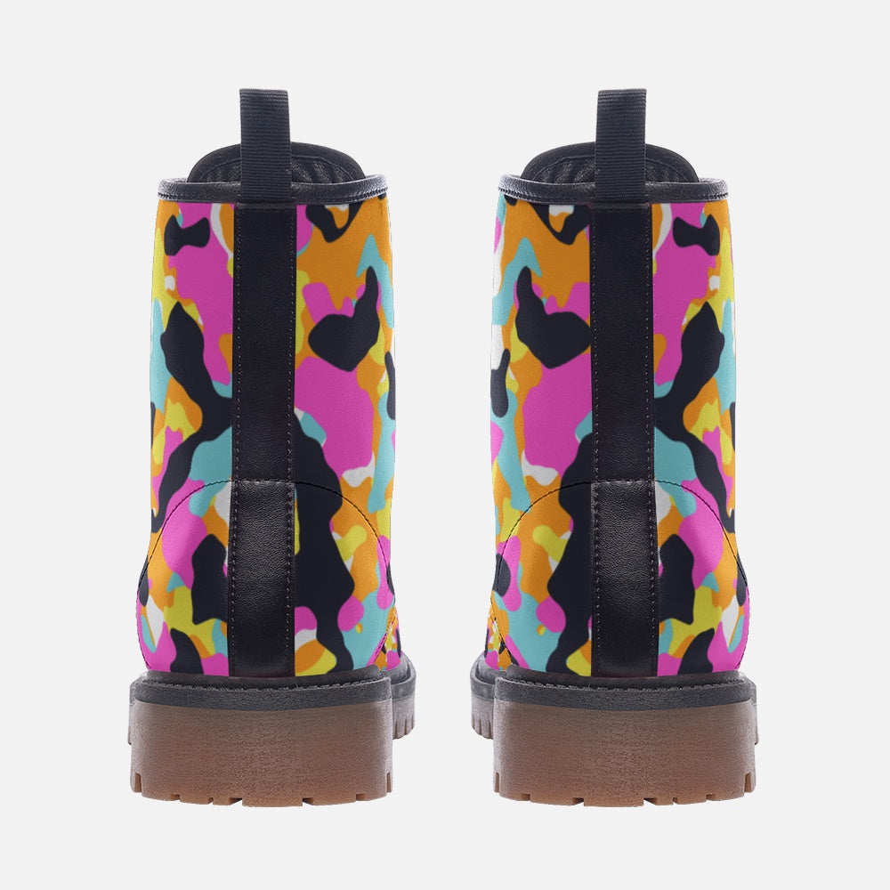 Vegan Leather Y2K Urban Camo Combat Boots