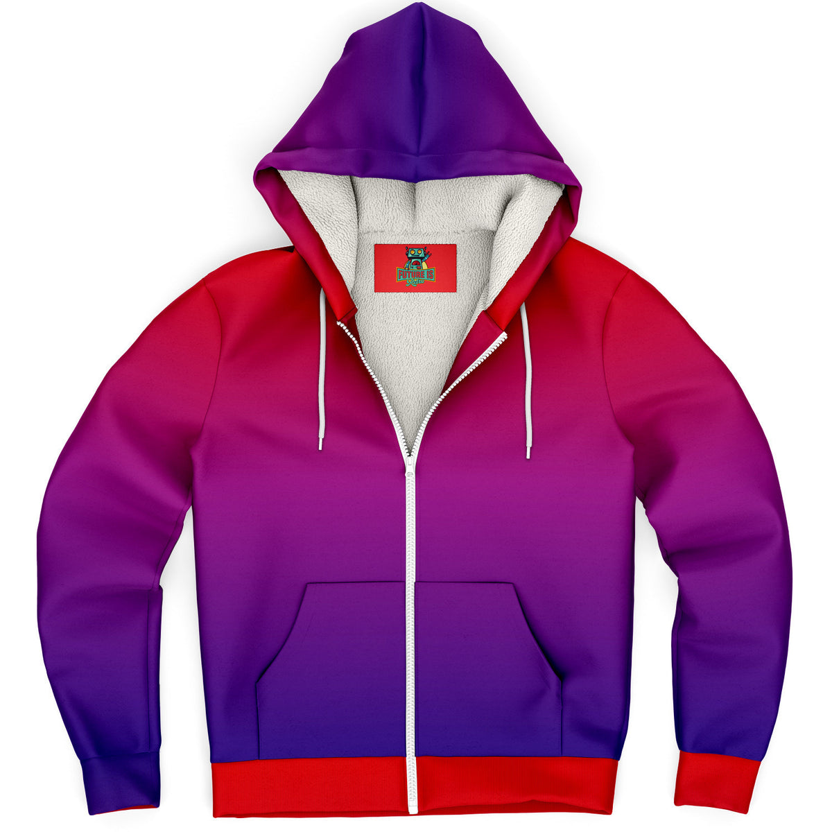 Purple and Scarlet Ombre Microfleece Zip Hoodie - Handcrafted Comfort