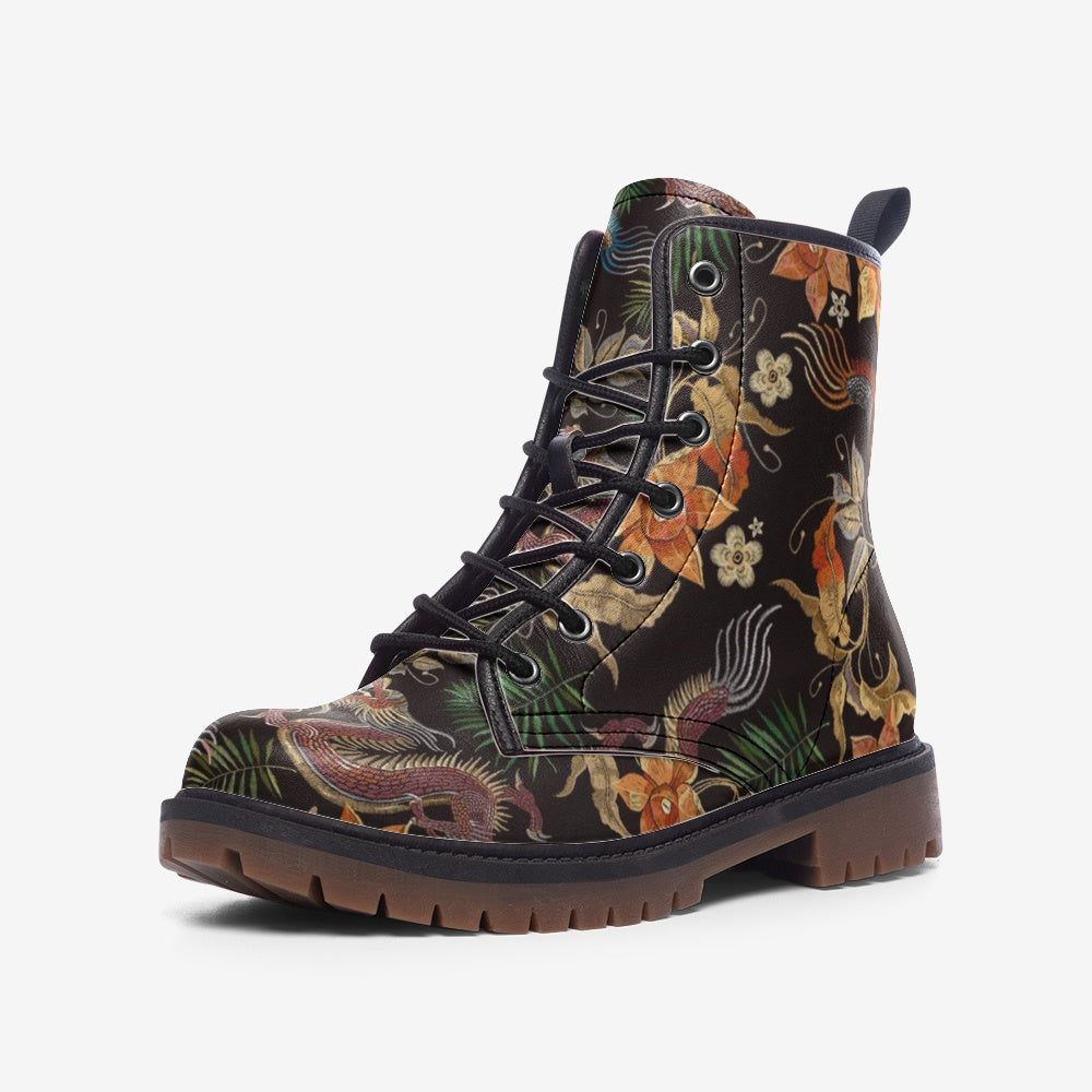 Orange Blossom Dragon Vegan Leather Combat Boots