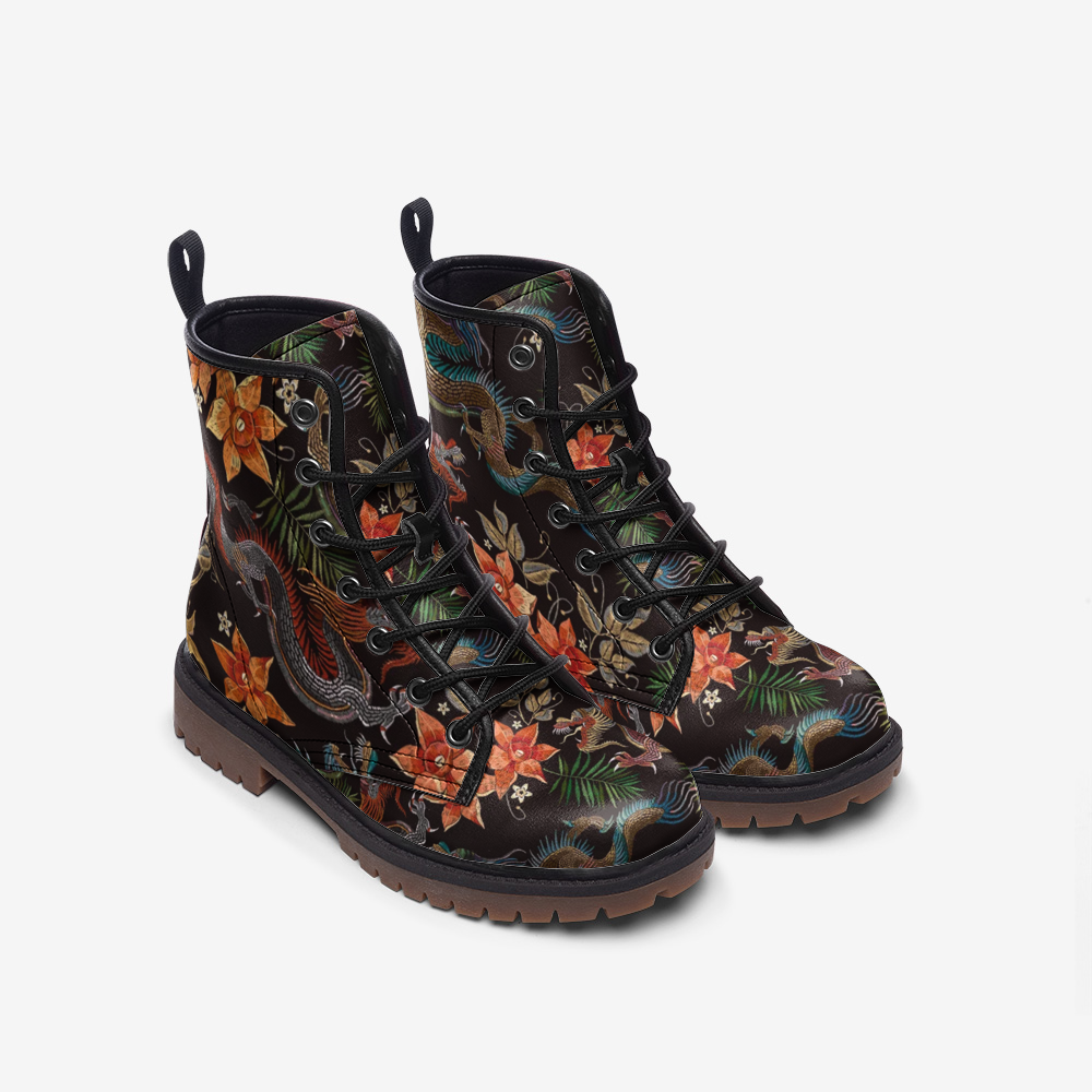 Orange Blossom Dragon Vegan Leather Combat Boots