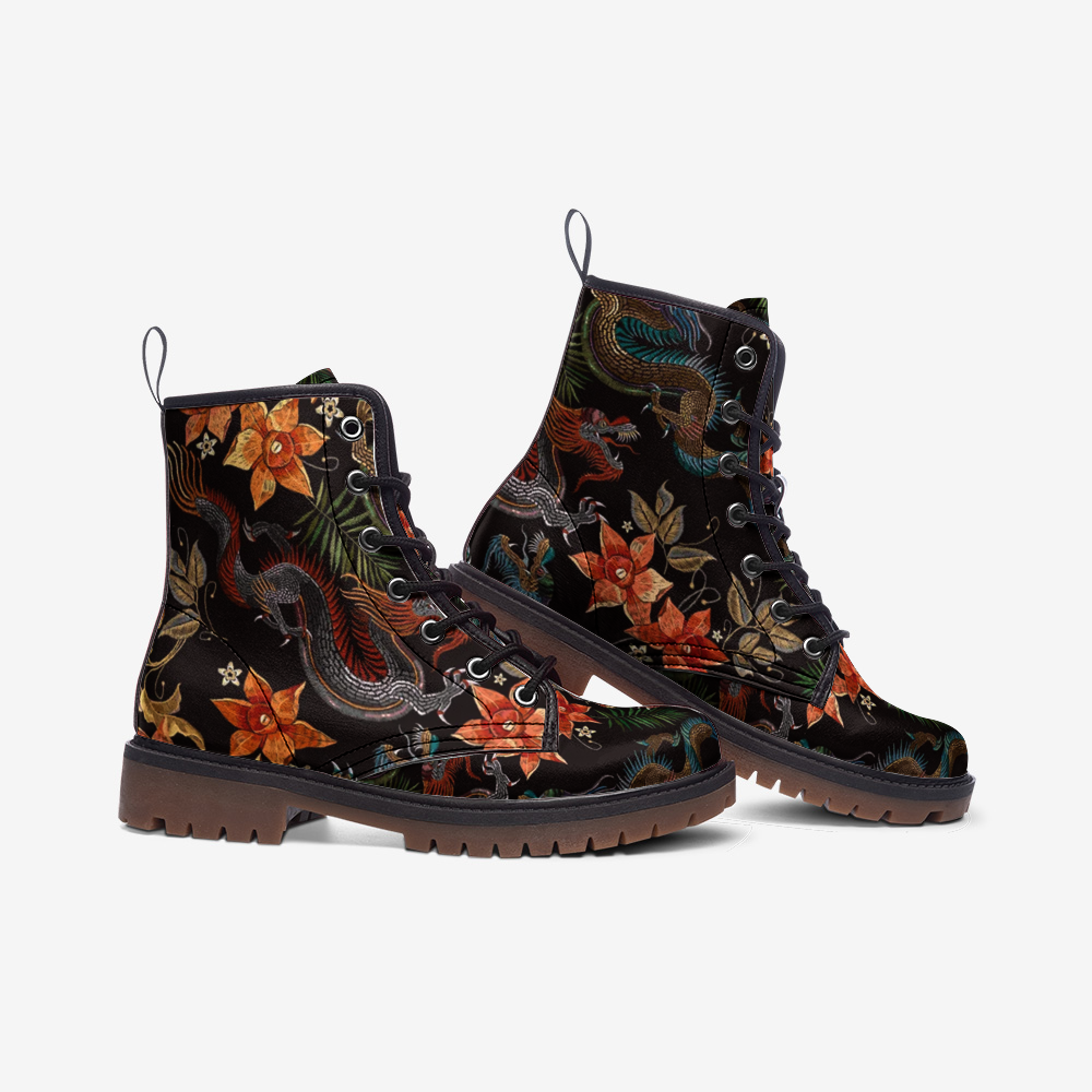 Orange Blossom Dragon Vegan Leather Combat Boots