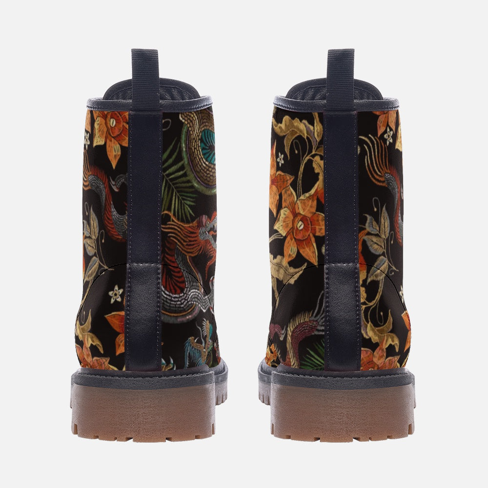 Orange Blossom Dragon Vegan Leather Combat Boots
