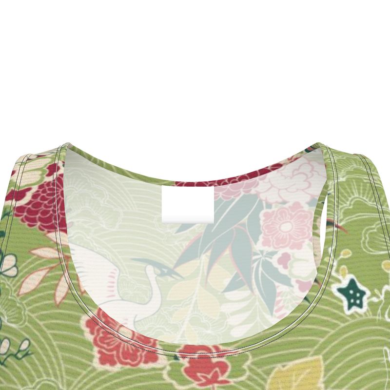 Chinese Crane Vintage Print Skater Dress