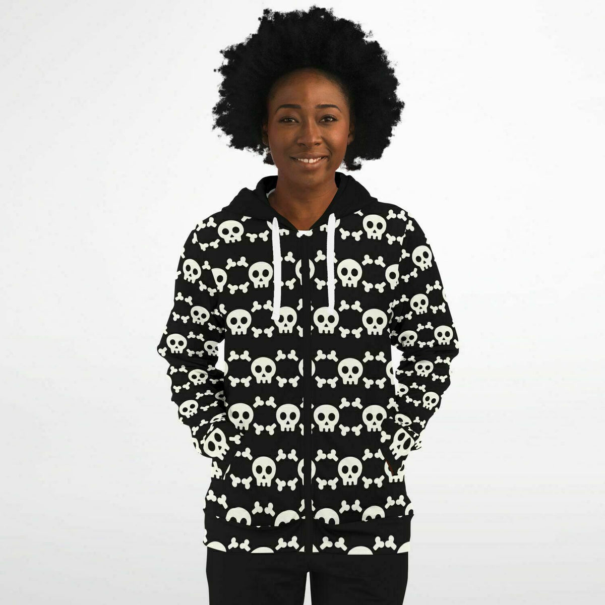 Athletic Zip-Up Hoodie Skull and Bones