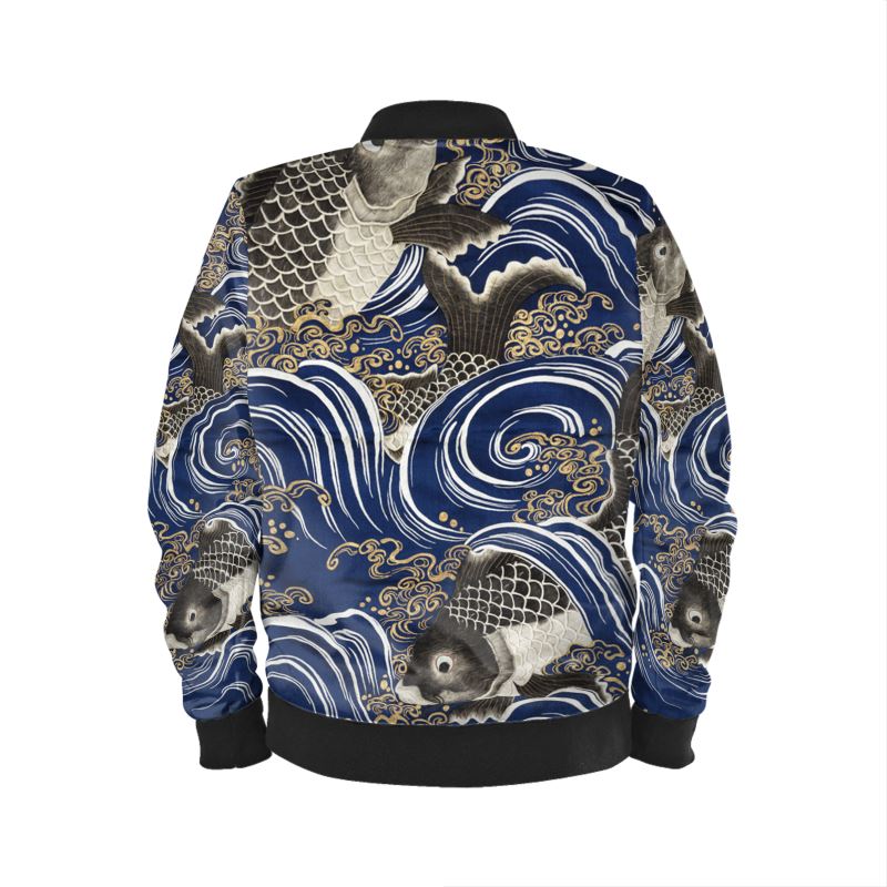 Koi Bomber Jacket (Museum Collection) en velours marbré, satin, jersey ou extérieur imperméable