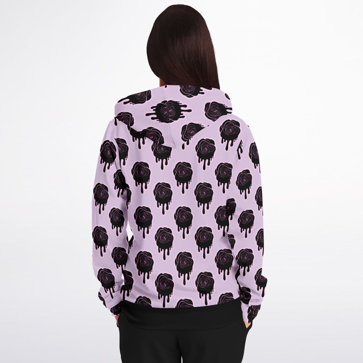 Athletic Zip-Up Hoodie - Black Rose Hoodie, Pastel Goth Hoodie
