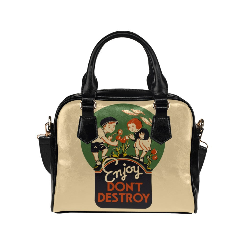 Small top handle bag - Vintage ad from Library of Congress 1937  &quot;Enjoy don&#39;t destroy&quot; Shoulder Handbag