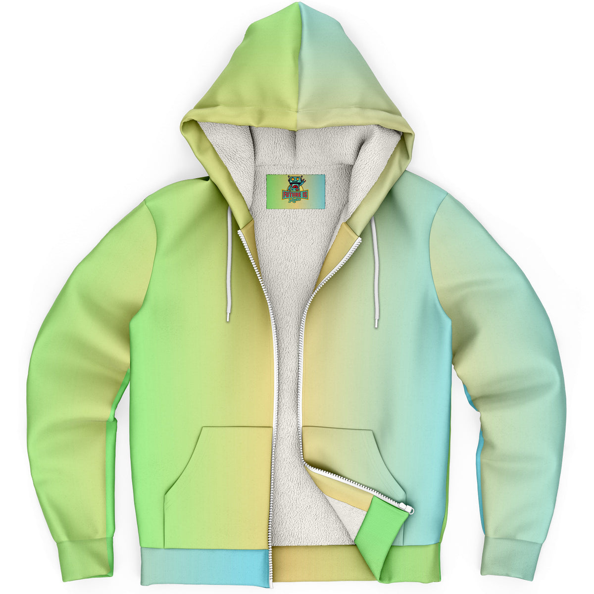 Microfleece Zip up hoodie -Mint lemon sky